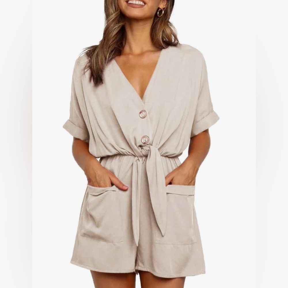 Ivay Womens V Neck Button Rompers